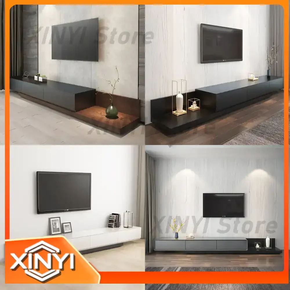 Extendable TV Stand Coffee Table Set for Nordic Style Modern Minimalist Living Room Black Floor Standing TV Cabinet for Small