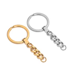 2pcs Polished Whole Stainless Steel Keyring Keychain Split Ring Gold plated with Short Chain Key Rings Women Men DIY Key Chains