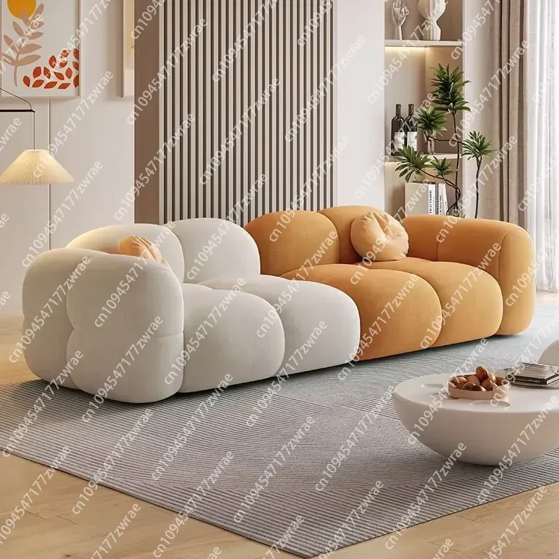 Cream Velvet Jelly Sofa Set for Small Apartments Straight Row Double Three-Seater Sponge for Rent Living Room Furniture