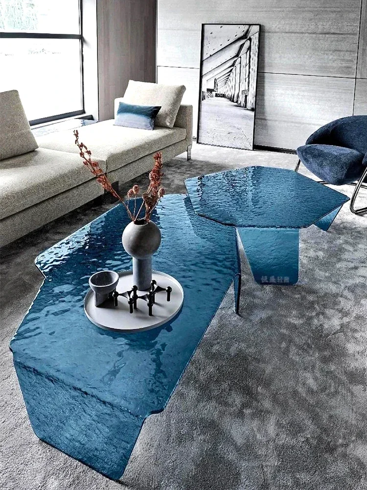 

Acrylic coffee table transparent living room special-shaped creative irregular villa Italian designer water ripple crystal edge