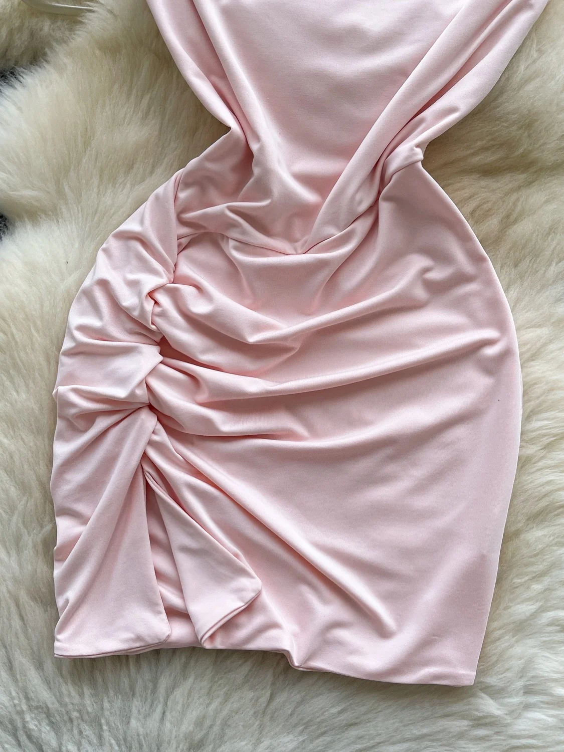 Pure Desire Girl Sle One oulder Dr Femmes d'été plissées Slim Twist Knot Design Wrap autour de la jupe ort Taille haute A-...