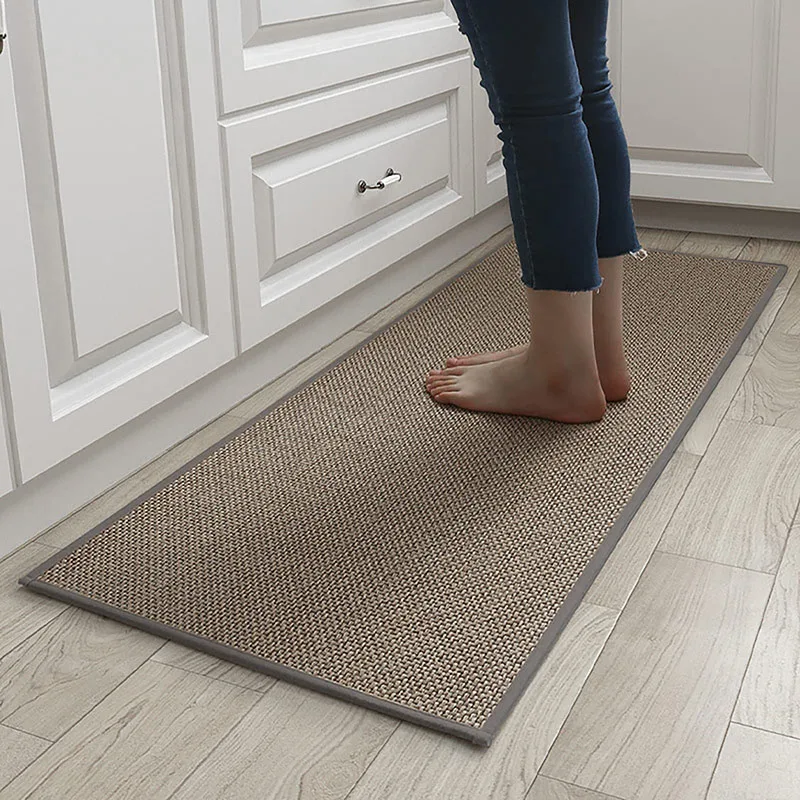 Imagem -02 - Linho Weave Kitchen Floor Mat Anti-slip Lavado Tapete Borracha Inferior Natural Twail Linho Porta de Entrada Longo Tapete Resistente a Óleo Durável