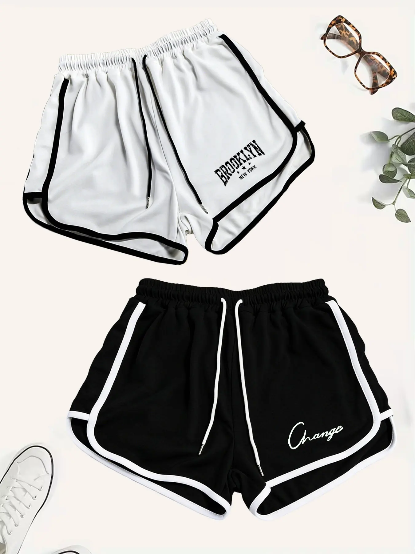 

Спортивные шорты с цветными вставками, летние, на шнурке, повседневные, для фитнеса, комплект из двух предметов