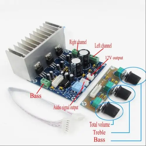 12V TDA2030A power amplifier 2.1 20W*2+30W bass subwoofer Audio amplifier with Volume Control Preamp Board