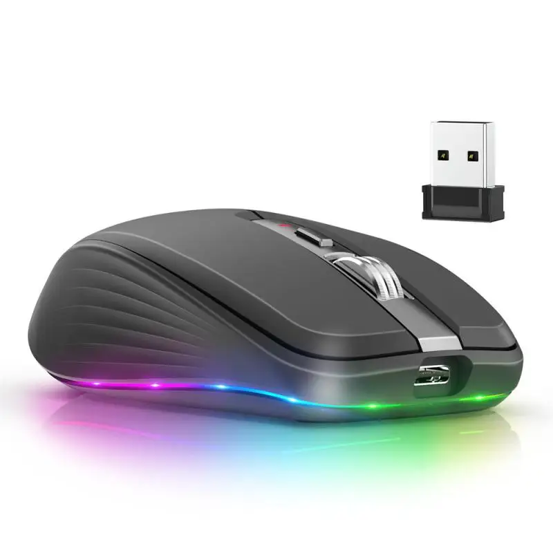 Mouse recarregável sem fio para gamers, modo duplo, mudo, portátil, rgb, ajustável