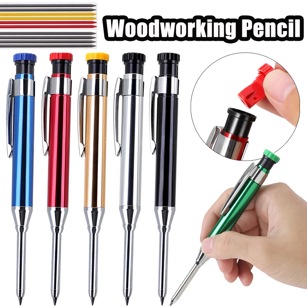 

2.8mm Metal Solid Carpenter Mechanical Pencil with Sharpener 2B Lead Core Deep Hole Construction Marking Scriber Tool Supply