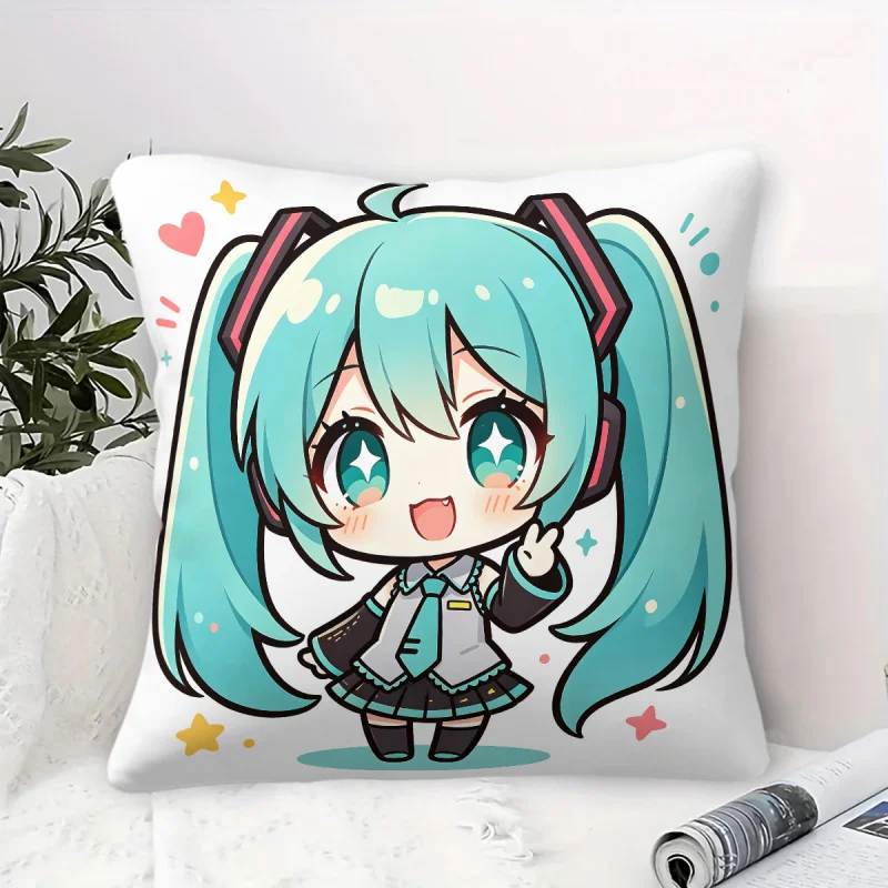 Hatsune Miku Q Version Throw Pillow Kawaii Anime Cushion for Gaming Room Girls Room Teens Room Sofa Bedroom Decor Gift for Fans