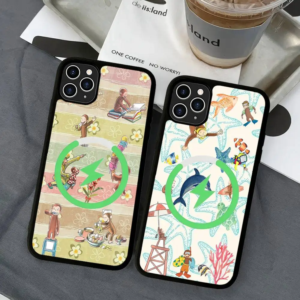 Luxury Curious George Magnetic Wireless Phone Case For iPhone 17 16 15 14 Plus 13 12 11 Pro Max