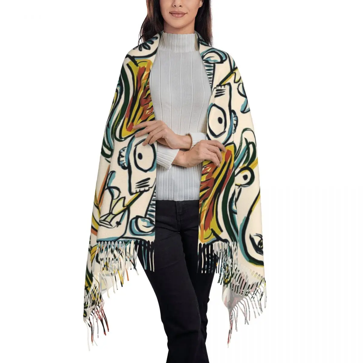 The Magic Of Modern Art Discover Picasso's Colorful World Scarf Tassel Scarves Women Warm Shawls and Wraps Winter Shawl Wrap