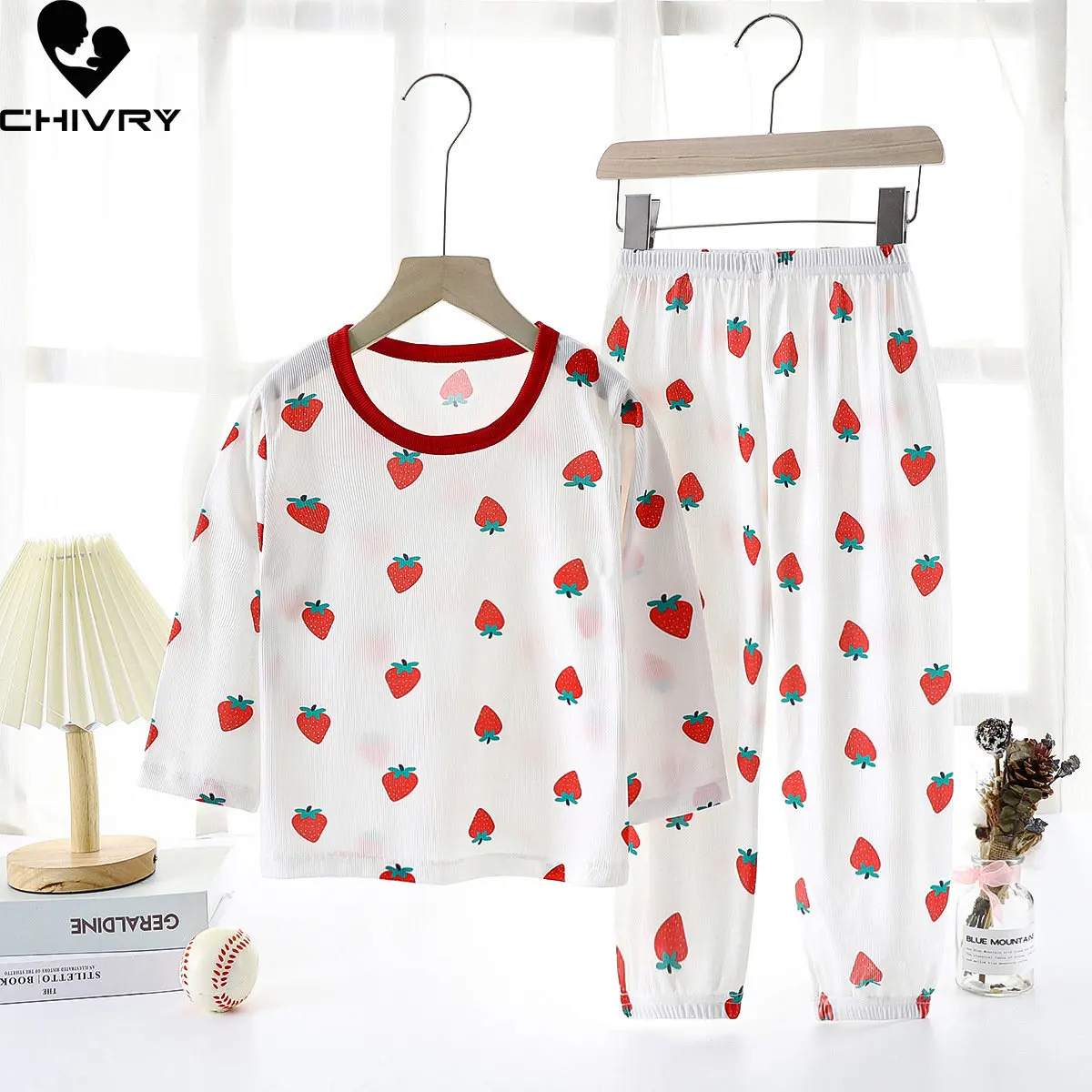 Kids Summer Dunne Pyjama Sets Nieuwe 2023 Jongens Meisjes Ijs Zijde Cartoon Lange Mouw T-shirt Tops Met Broek Baby nachtkleding Homewear