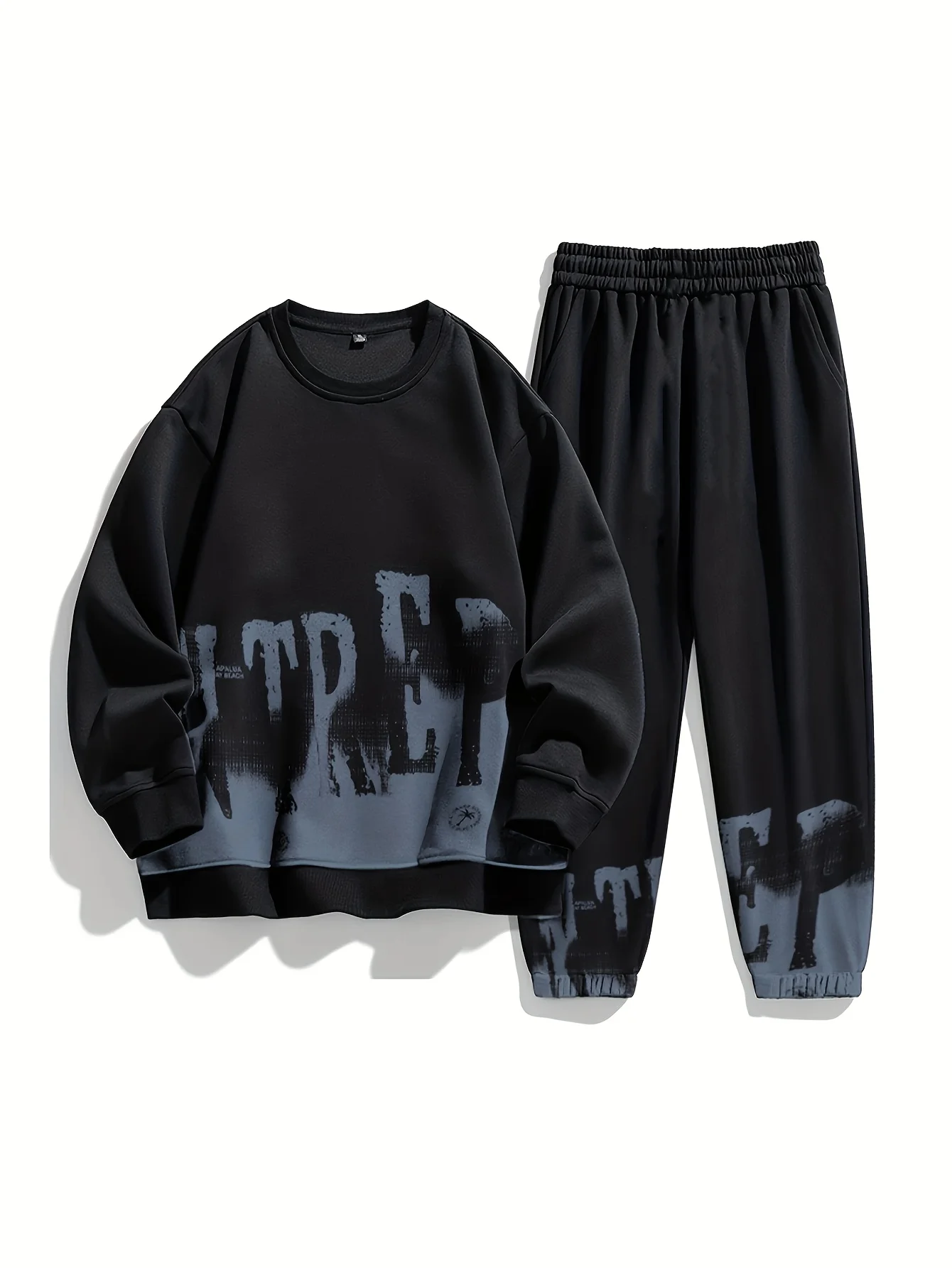 

Men's Casual Loose Trendy round Neck Sportswear Set with Print Long Pants Spring Autumn Streetwear Comfortable Sweatshirt