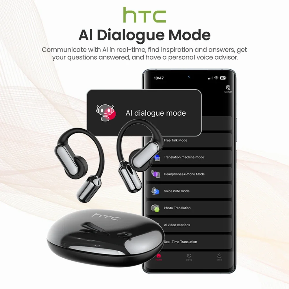 【بطارية قابلة للاستبدال】HTC NE50 سماعة بلوتوث AI ترجمة سماعات أذن مريحة بخطاف الأذن HD Bass سماعات رأس لاسلكية مع ميكروفون #6