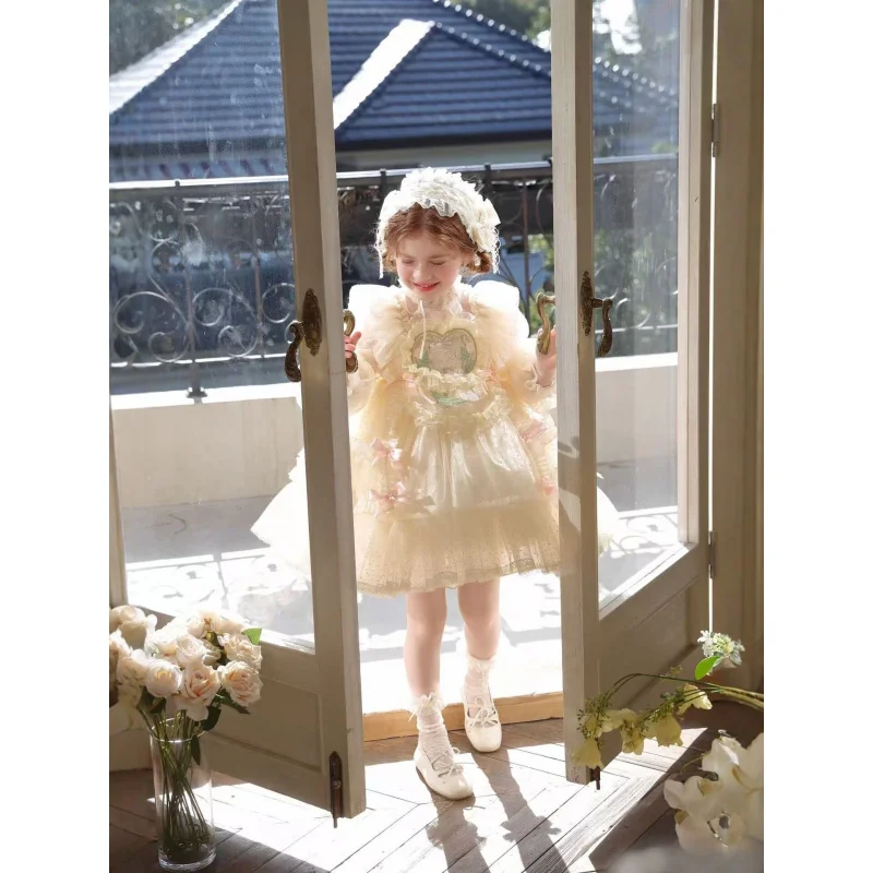2026New style girls' princess dress with lace, fairy tulle, and fluffy skirt for birthday celebration