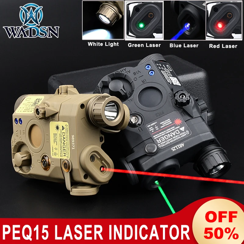 WADSN Tactical PEQ 15 Laser Airsoft Red Green Blue Dot  Indicator Strobe White LED Flashlight AR15 Rifle Hunting Weapon Light  power saving super long two way remote engine start motorcycle security alarm system with 2 lcd status indicator transmitters