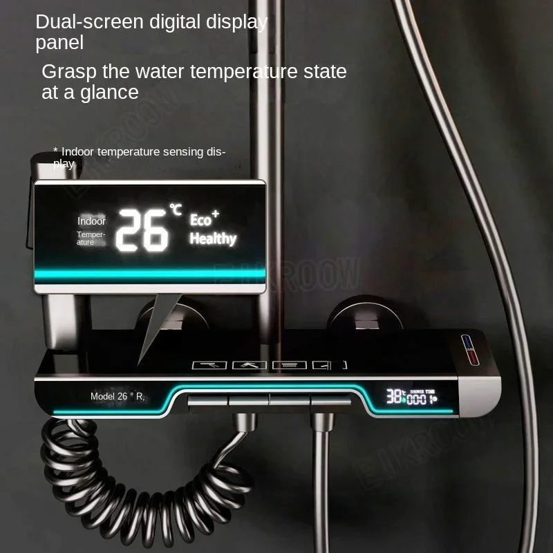 display digital smart shower grupo dual screen luz ambiente temperatura constante chave de piano pressurizada banheiro novo 01