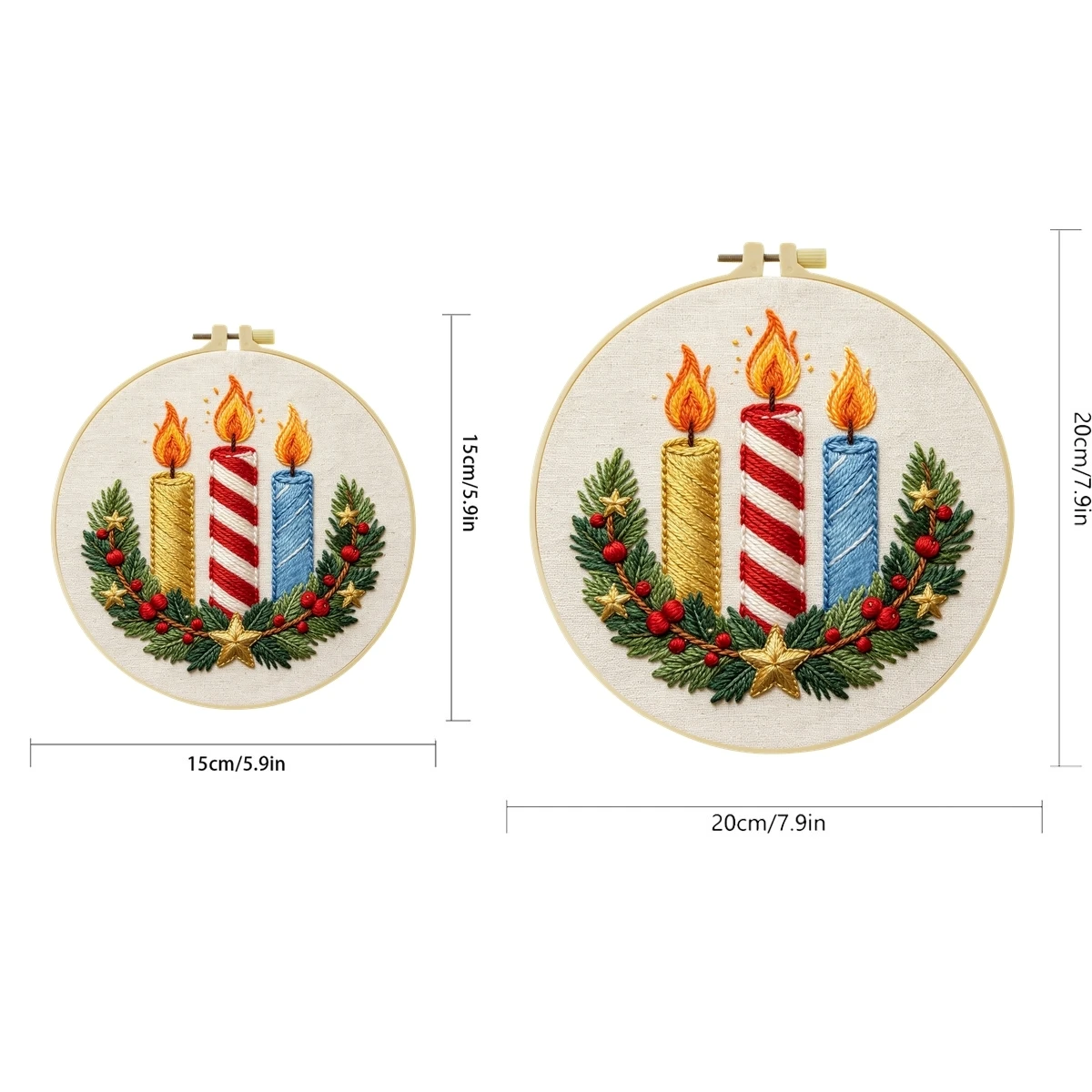 1 Set Weihnachtskerzen DIY-Stickerei-Set für Anfänger, Stickerei-Starter-Kit, Kreuzstich-Kunstgeschenk, Handarbeits-Bastelset – Detail 2