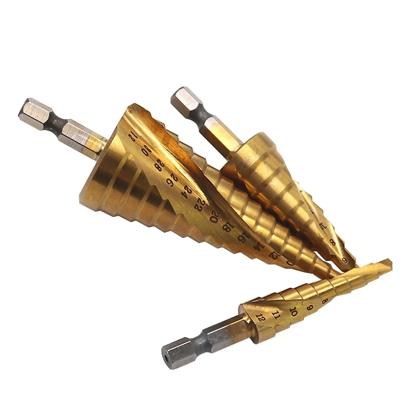 QSTEXPRESS 3 Vàng HSS Xoắn Dạng Xoắn Ốc Bước Khoan Cắt Bộ Lỗ Cắt