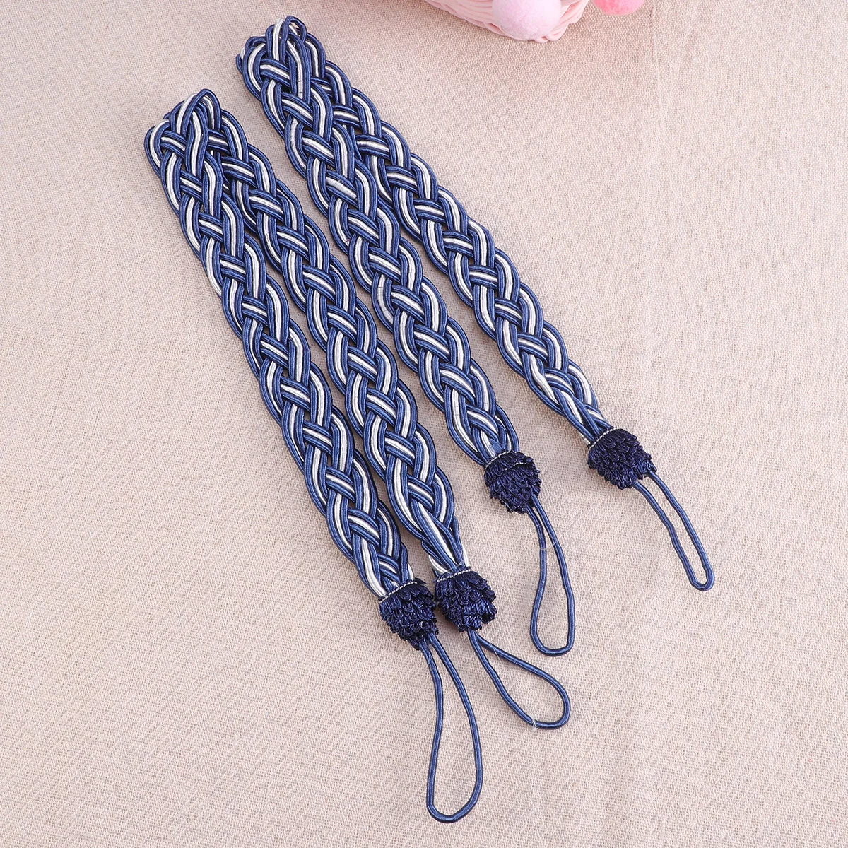 2 Pcs Hooks Knitted Curtain Cord Holdback Hand Tie Clips Lace up Silver Window Tiebacks