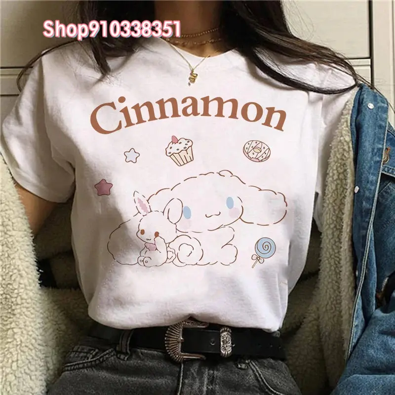 

Women Cartoon T-Shirts 2024 Summer Harajuku Cinnamoroll Printed Short Sleeve Tees Couple Streetwear Loose Clothes Y2K Tops