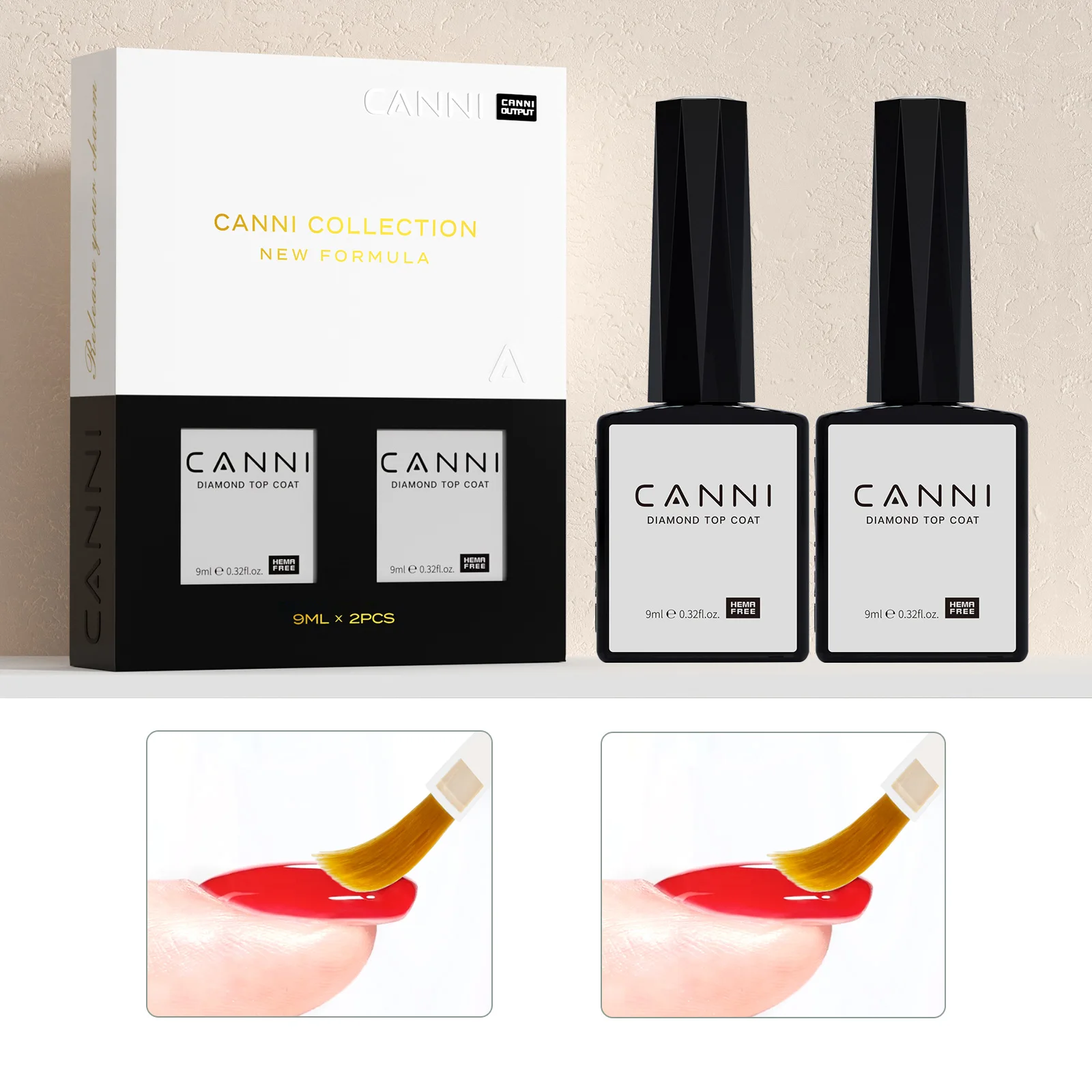 2 Stück*9ml CANNI HEMA FREE Diamond Top Coat PH-Bond zum Dehydrator Semi-Permanent Nagel-Gel-Lack Abziehbarer UV-LED-Gel-Nagellack – Detail 13