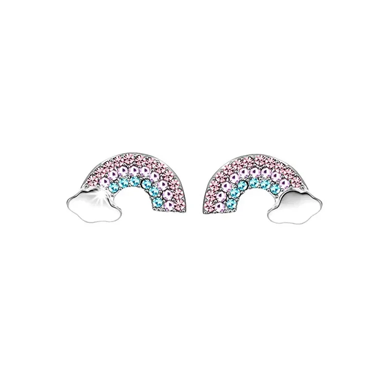 Xingyunday Cute Unicorn Rainbow Stud Earrings for Kids Girls Colorful Zircon Animal Ear Stud Fashion Silver Color Jewelry Gifts