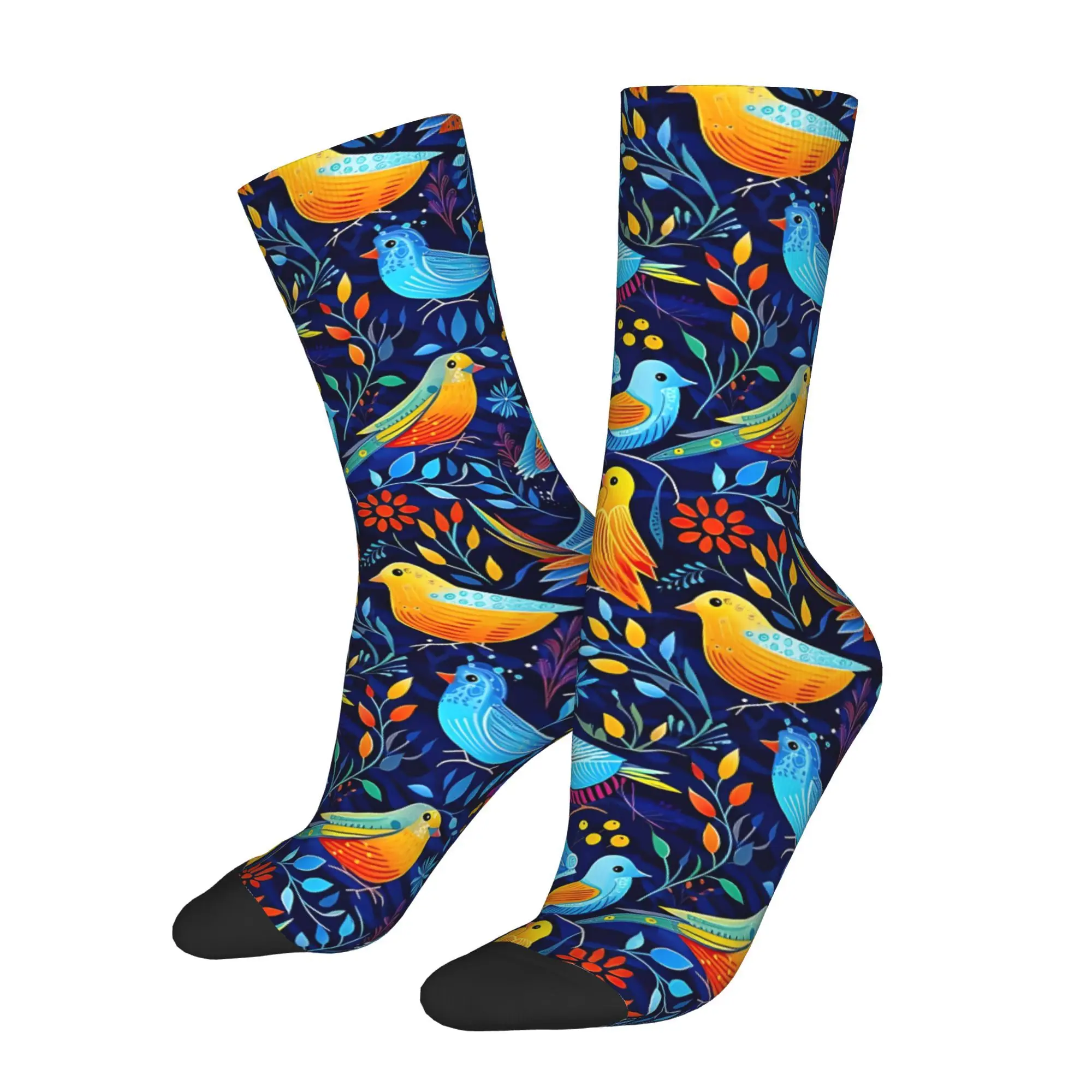 1pc Birds Pattern Printed Men's Socks  Novelty Hip Hop Harajuku Pattern Crew Sock Casual Gift