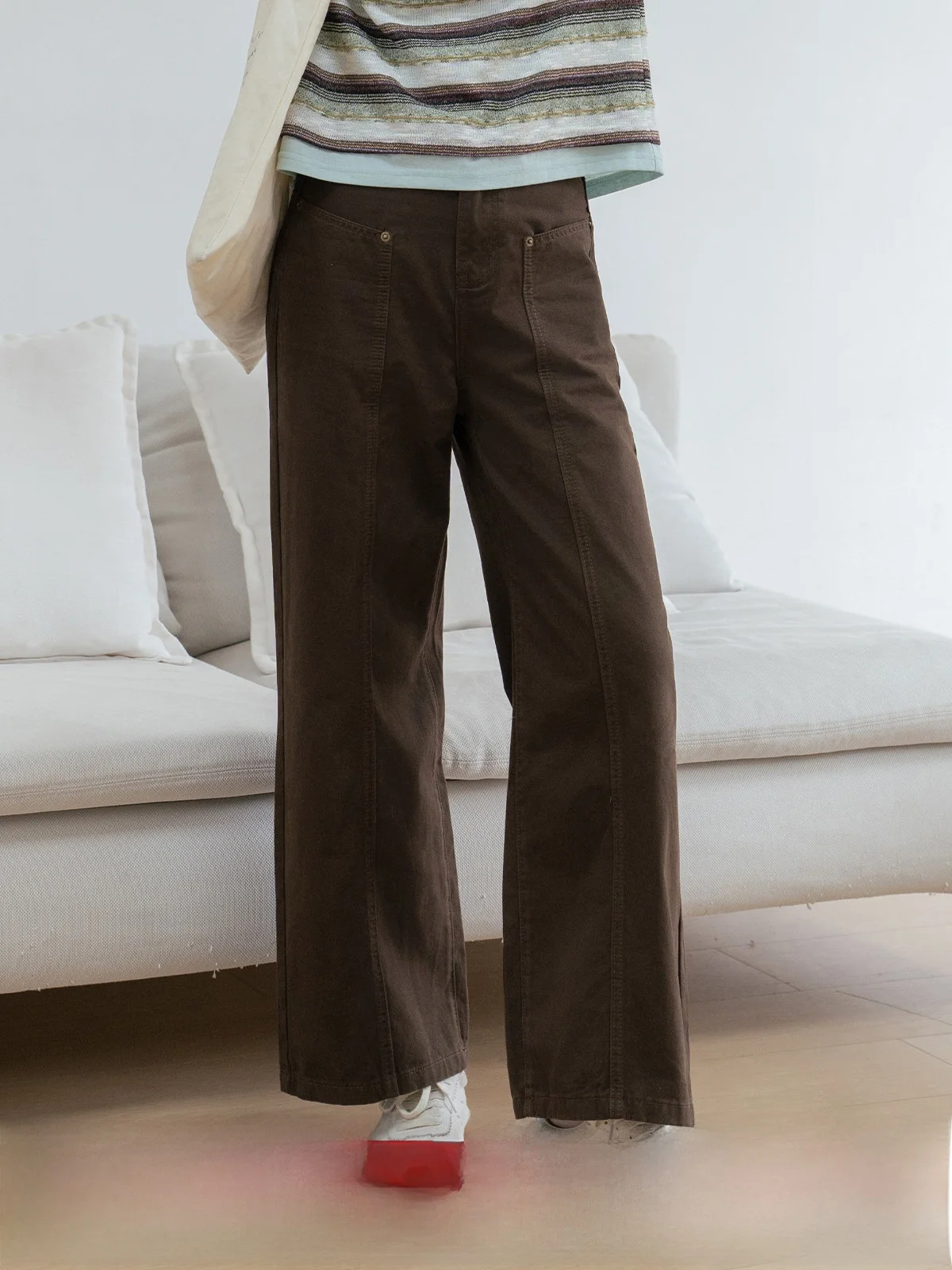 

Винтажные коричневые джинсы с высокой талией, прямые, облегающие, женские, модные, свободные, широкие брюки, хлопок, на молнии, однотонные, для повседневной носки