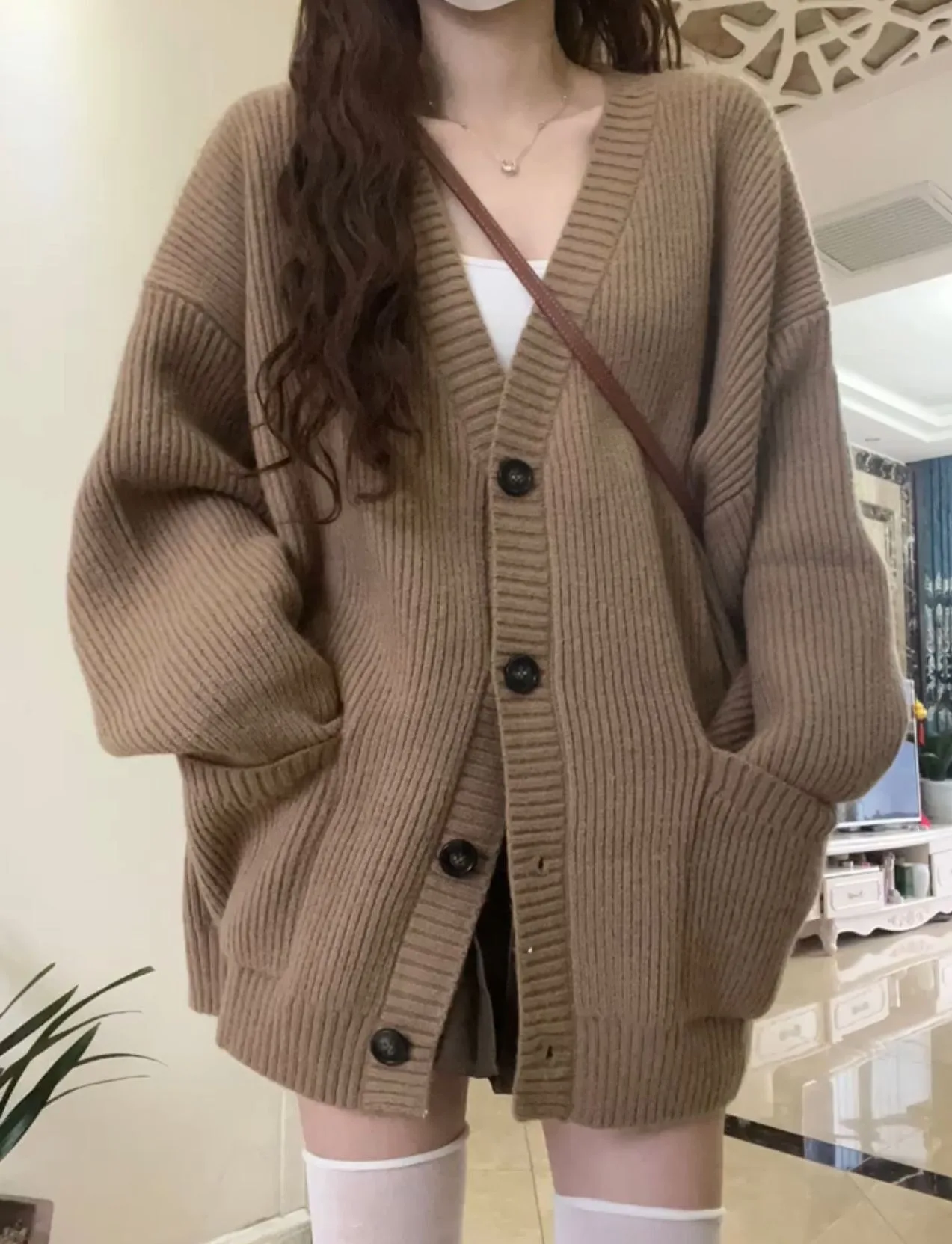 Women Chunky Cardigan Sweaters Button Up V-neck Front Pocket Soft Knitted Jacket Cozy Vibe Teen-girl Fall Winter Outfit