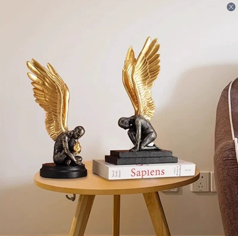 Nordic Knee Hugging Prayer Angel Resin Sculpture Ornaments Home Study Room Porch Figurines Decoration Store Cabinet Accessories