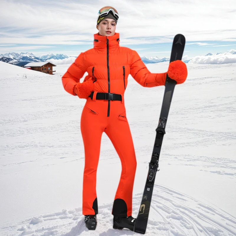 2026 One-Piece Women's Ski Suit Thicken Slim Fitting Ski Sets Windproof Waterproof Thermal Overalls Snowboard Jacket Jumpsuits