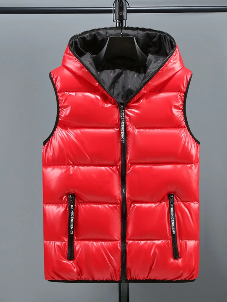 # 3624 Herfst Zwart Zilver Rood Goud Mouwloos Jasje Mannen Glanzend Oppervlak Slanke Casual Vest Jas Voor Mannen Korte Vest Warm