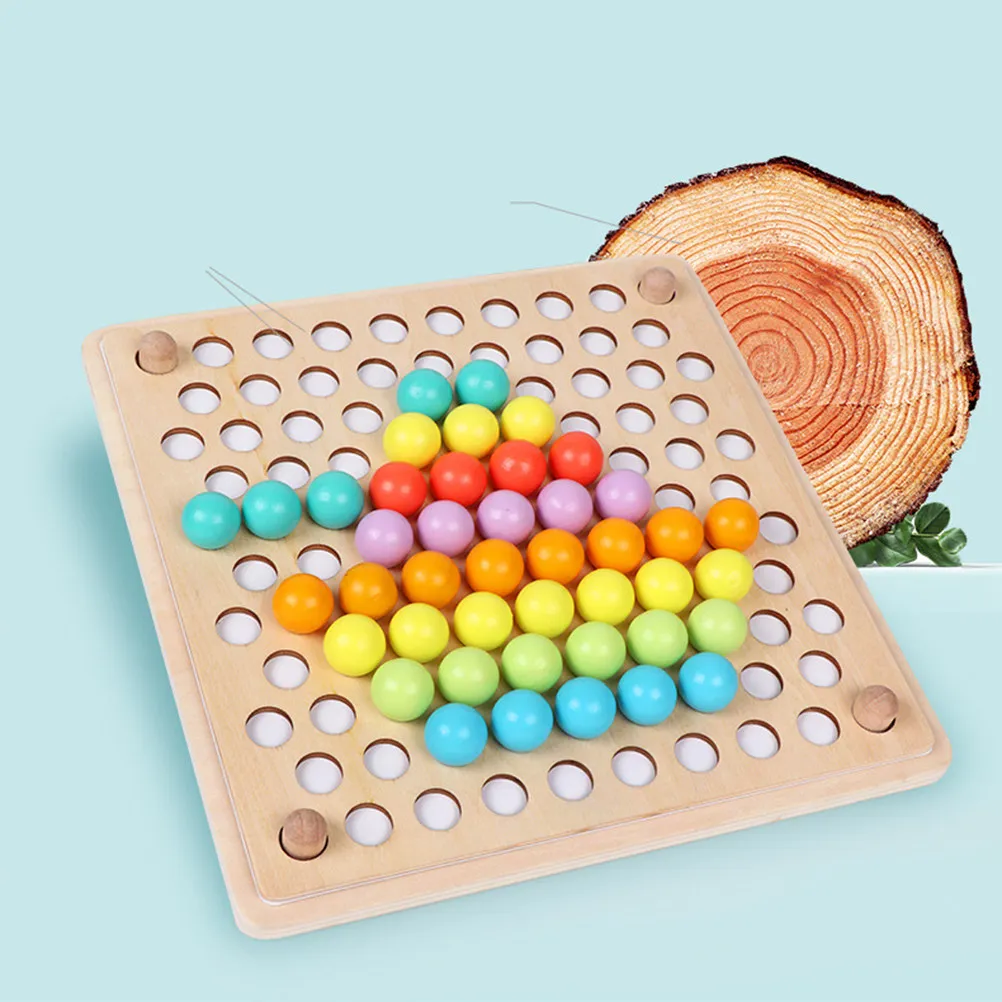 Wooden Clip Balls Game Educational Wood Beads Board Bright Colors for Kids Hand Eye Coordination Learning Early Development