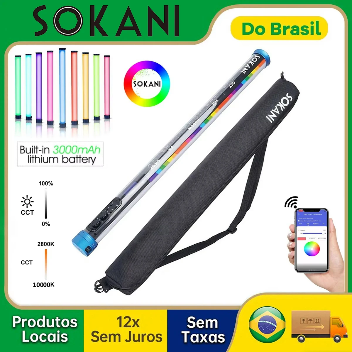 【Do Brasil】Sokani X25 RGB LED luz de vídeo tubo portátil varinha vara fotografia iluminação 3000mAh controle de aplicativo para YouTube Tiktok