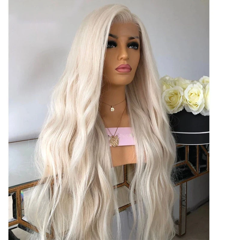 White Blonde Natural Wave Soft Hair Wigs 13x4 Lace Frontal Wig Synthetic Hair Lace Front Wigs For Women Glueless Daily Use