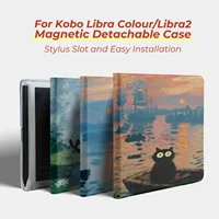 Funda magnética desmontable Twosheep para Kobo Libra Colour Kobo Libra2 con ranura para lápiz, parte trasera transparente, función de activación automática, diseño Monet Cats