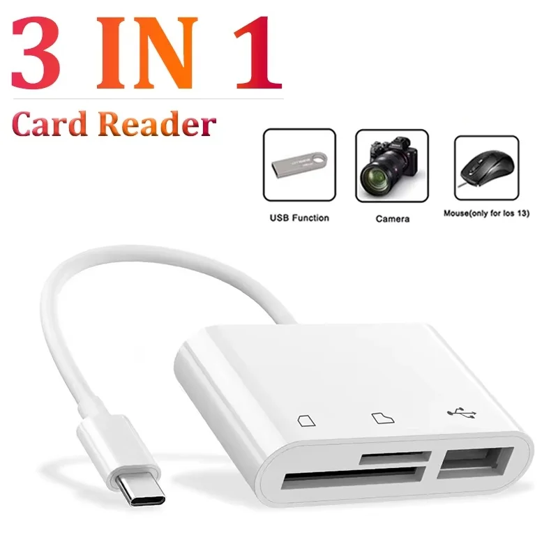 Type C To USB A Adapter 3 In 1 TF SD Memory Card Reader OTG Connector For Phone Laptop Camera Tablet Photo Video Transfer Kit