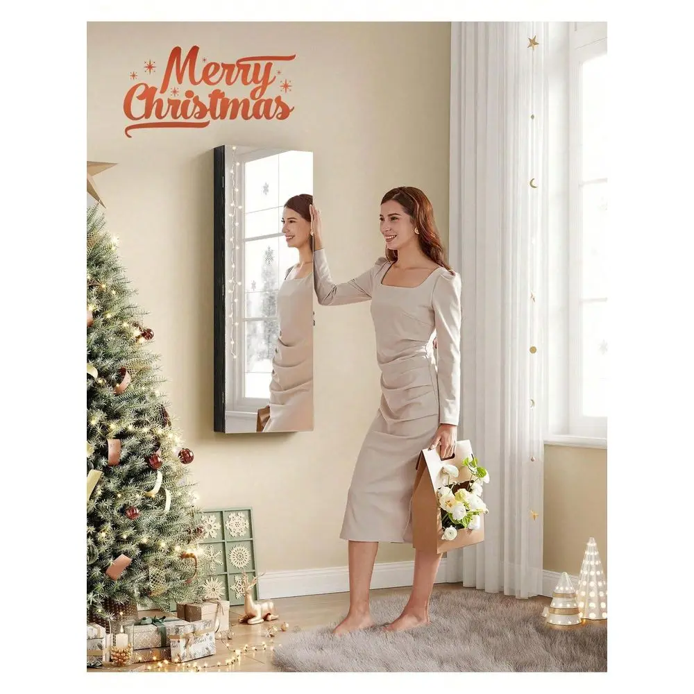 

Mirror Jewelry Cabinet Armoire Organizer, Wall Door Mount Storage Cabinet With FullLength Frameless Lighted, Wall Mounted Mirro
