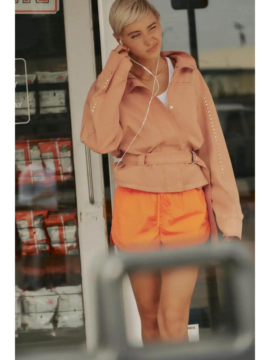 Casual Fashionable Short Jacket with Rivet Decoration Stand Collar Long Sleeve Women's Summer Clothing Polyester Fiber
