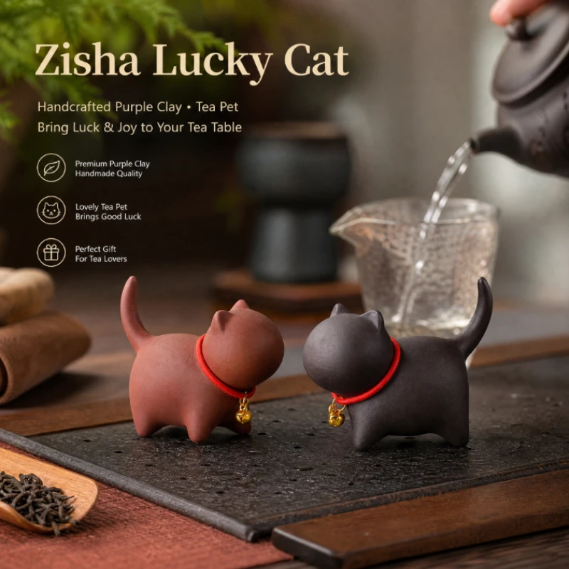 Creative Ceramics Cute Kitten Ornament Animal Micro Landscape Tea Pet Indoor Desktop Ornaments Tea Set Accessories Tea Play
