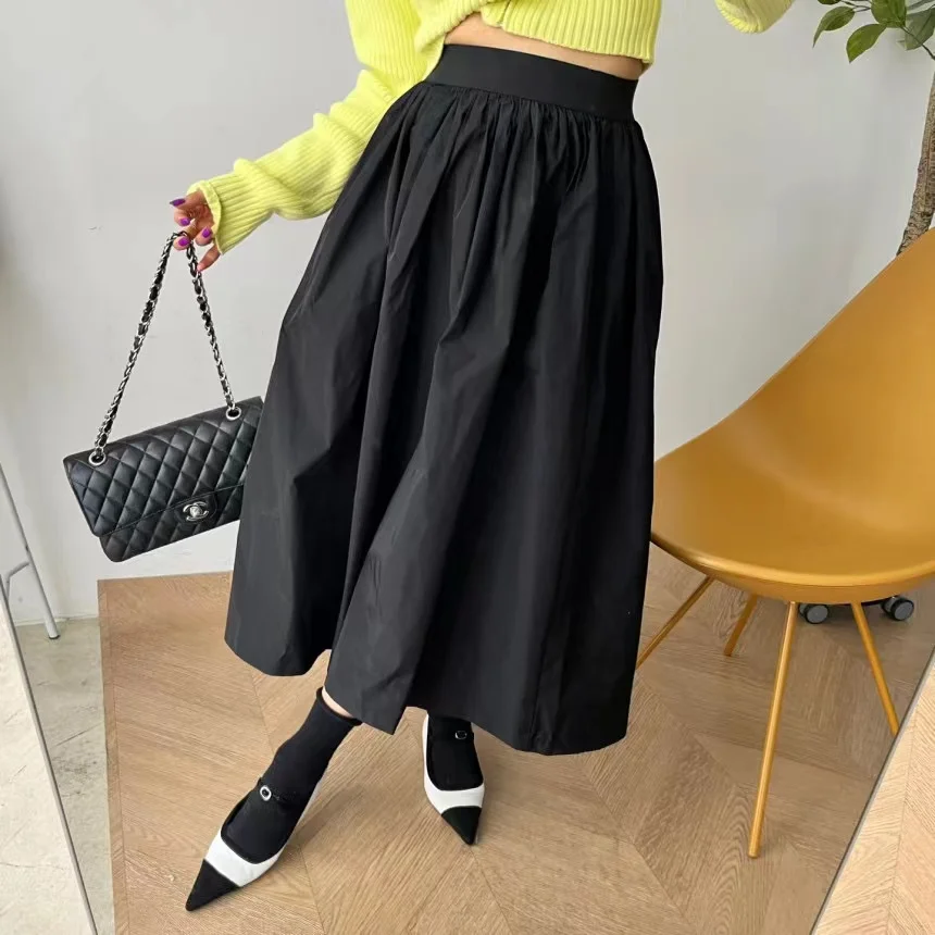 

Юбка с высокой талией, эластичная, однотонная, в корейском стиле, весна-осень-зима, женская модная повседневная юбка для школы, путешествий, свиданий