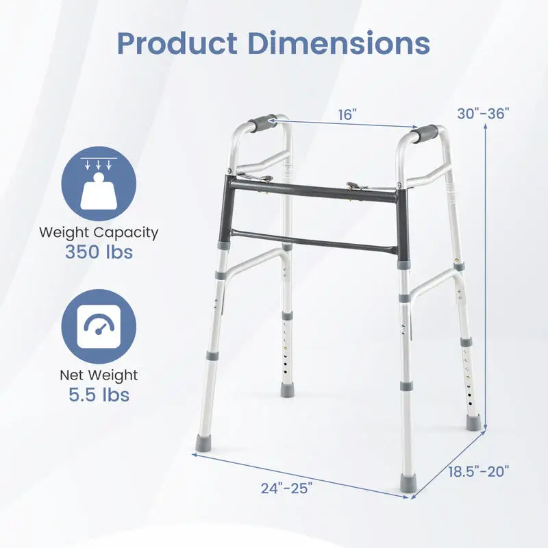 2-Button Folding Walker Lightweight with 7-Level Adjustable Height