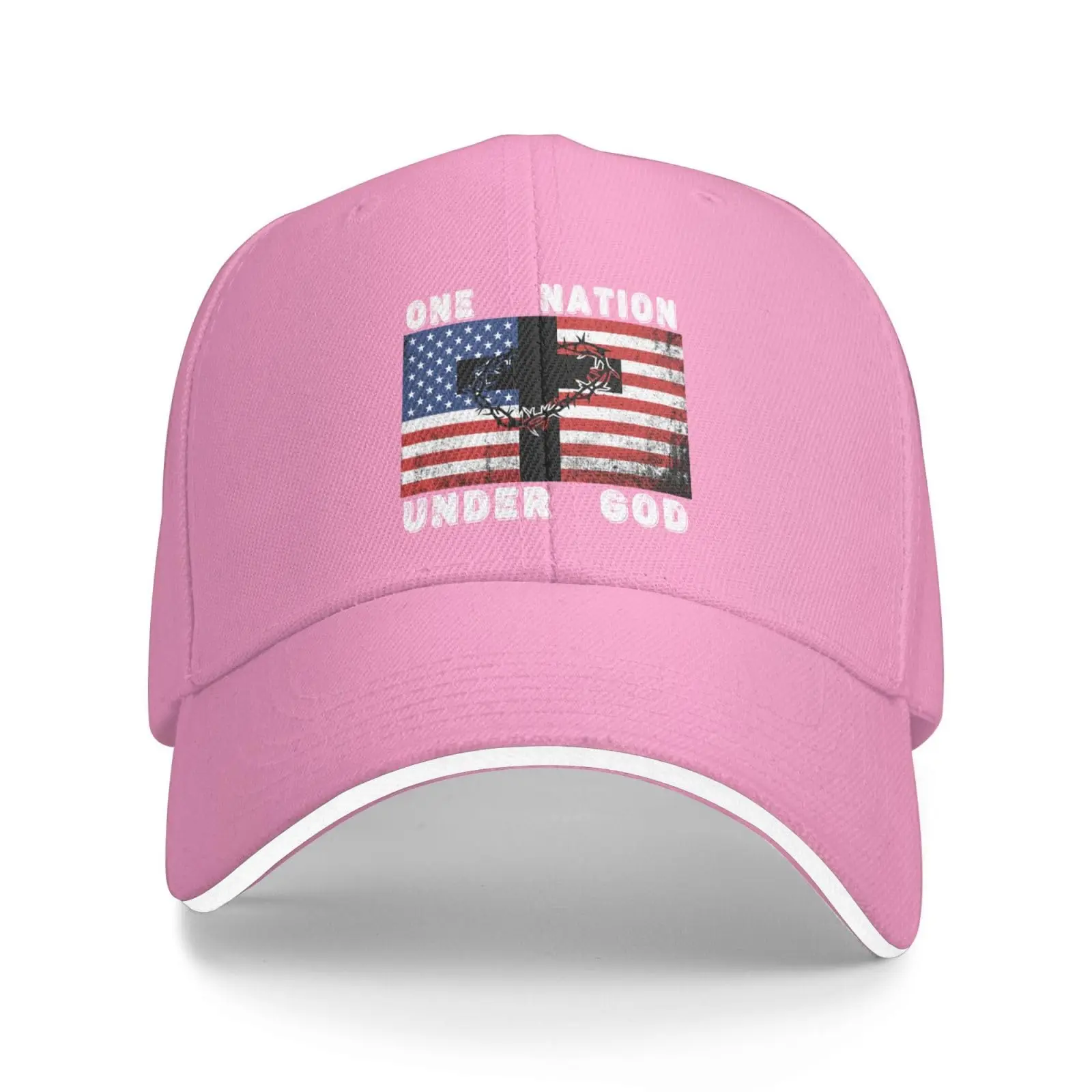 Vintage God One Nation Flag Jesus Christ Cross Baseball Cap Classic Vintage Duck Tongue Hat Dad Trucker Flat Brim Hat for Men W