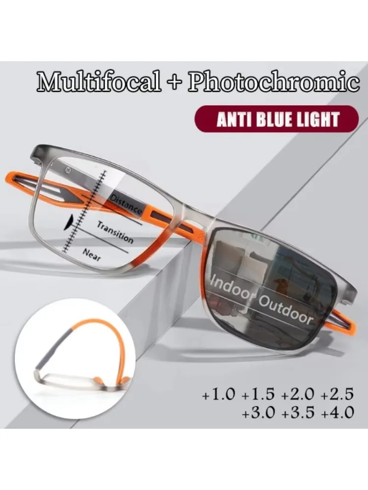 3in1 Photochrome Multifokale Lesebrille Progressiver Look Fern- und Nahbrille Herren Sport TR90 Rahmen Anti Blaulichtqualität