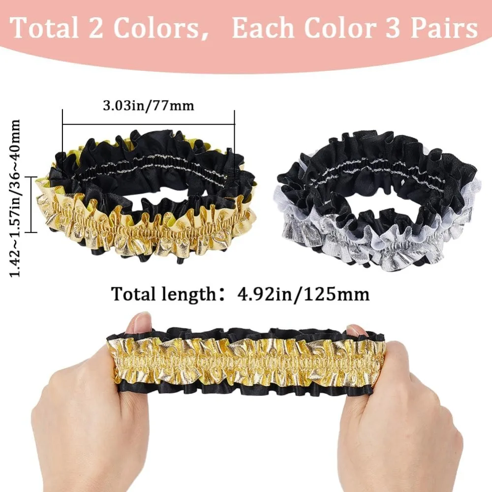 6 Pairs 2 Colors Polycotton Elastic Garter Leg Ring Mixed Color 36~40mm 3 pairs/color