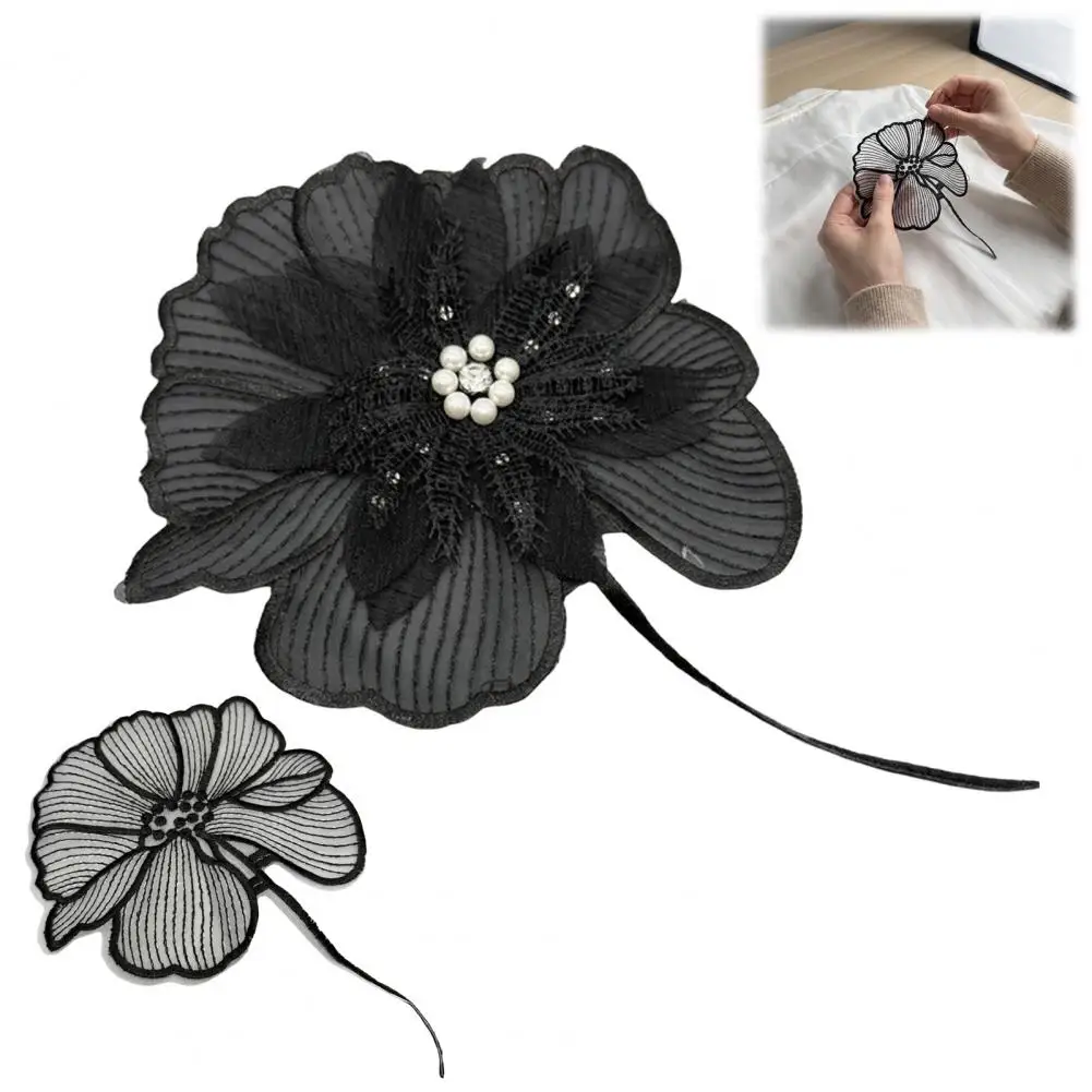 Black Lotus Lace Lotus Flower Embroidery Patch Lace Floral Iron-on Patch Decorative Sew-on for Clothing for Personalization