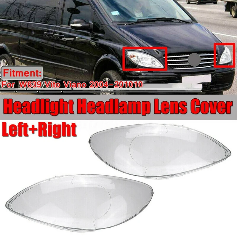 Pair Clear Headlight Head Light Lamp Lens Cover Shell For Benz W639 Vito Viano 2004-2010