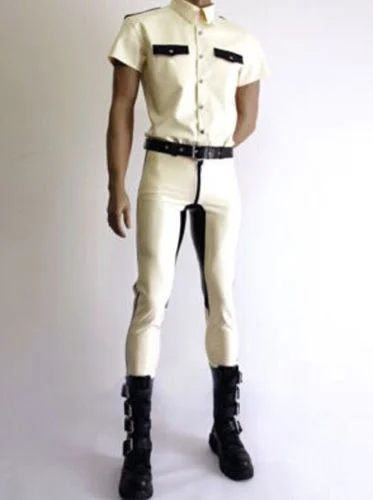 

Latex Rubbe Uniform White and Black Top Pants Cool Suit Fetish