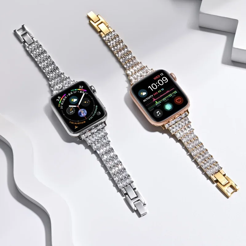 

Diamond Strap For Apple Watch Band 44mm 40mm Fran-39k Metal Bracelet for iwatch series 6 SE 5 4 3 2 42mm 38mm Women wrist strap