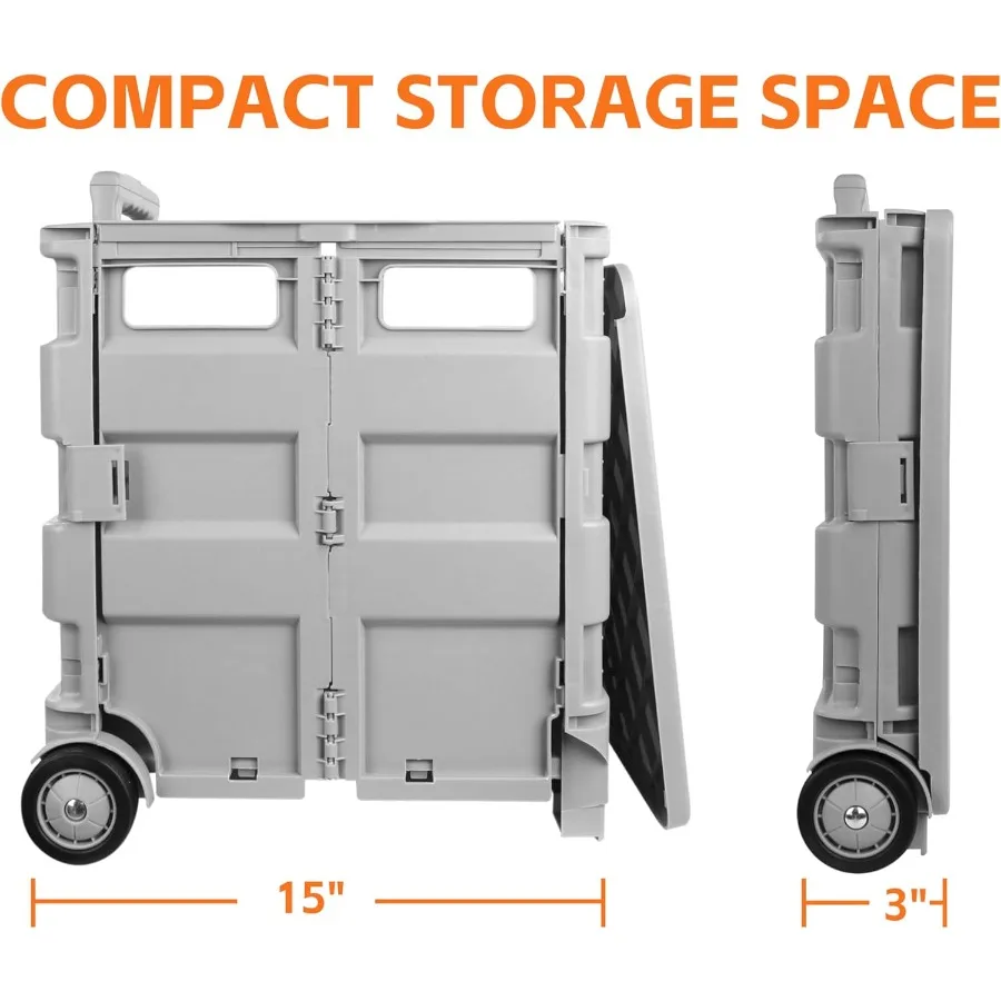 50876 عربة بقالة دوللي قابلة للطي باللون الرمادي قابلة للطي متعددة الوظائف مع مساحة تخزين إضافية وعجلات متينة وE