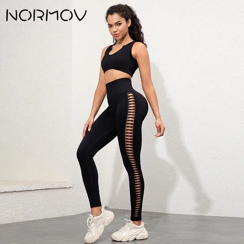 NORMOV 2Pcs Seamless Gym Set Women Push Up Sport Sets Woman Tie Dyeing Yoga Set Female High Waist Fitness Fashions Sets Workout